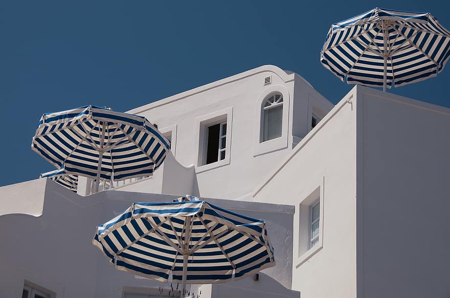 parapluie, bâtiment, modèle, blanchir, Santorin