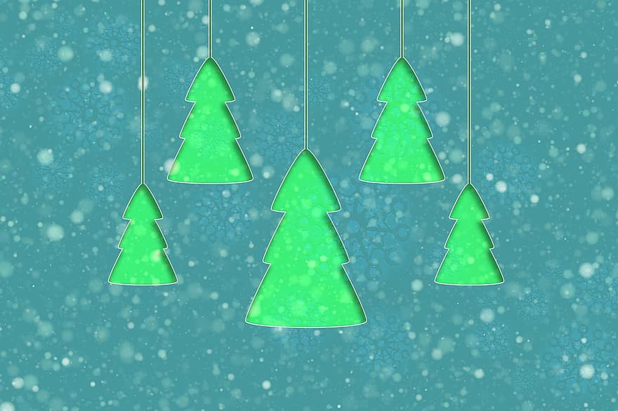 クリスマス、雪、雪の結晶、シルエット、雰囲気、出現、木の装飾、山、青、大使館、クリスマスツリー
