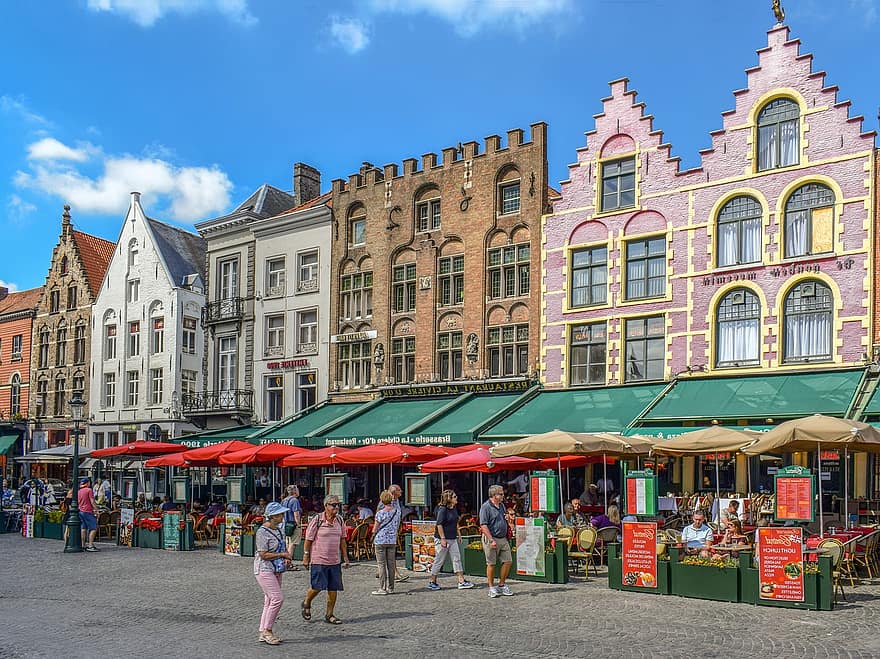 markedsplads, firkant, bygninger, historisk, turisme, belgien, Brugge