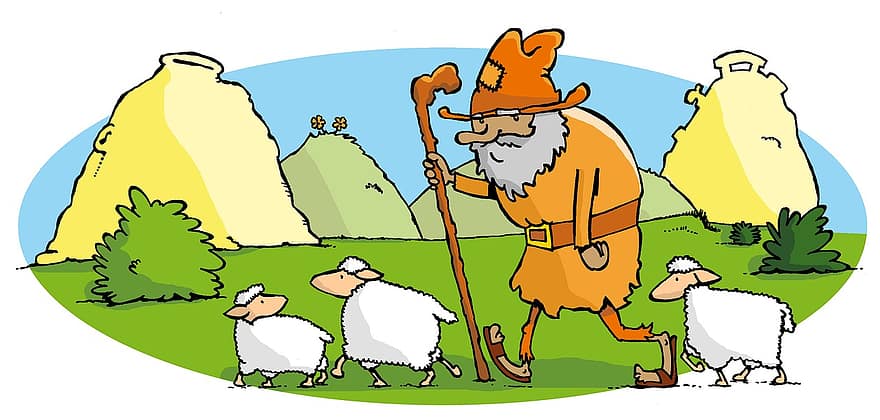 Pastor de cabras, pasto, prado, agricultura, rebaño, pastor, rural, oveja, para caminar, caña, campo