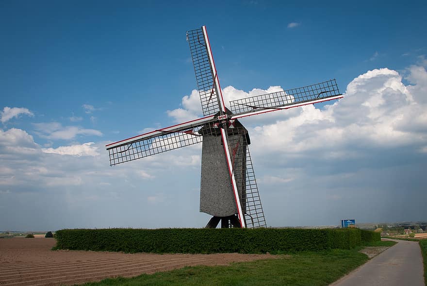 větrný mlýn, Dřevěný větrný mlýn, památník, větrná energie, Kinetická energie, Belgický větrný mlýn, čepele, tapeta na zeď