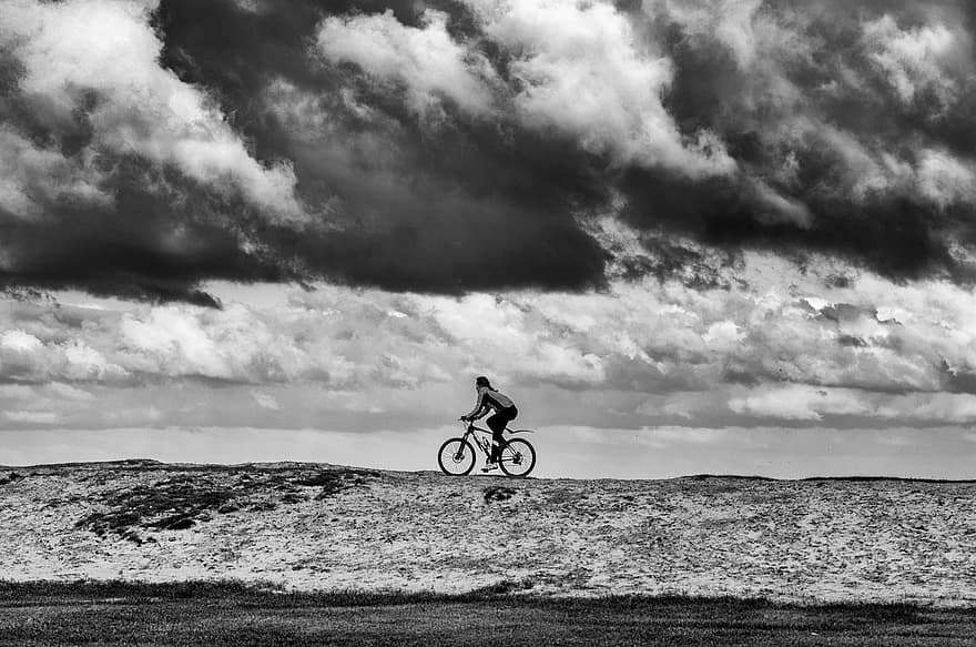 jízdní kolo, jízda, vzduch, mraky, cyklistika, sport, dobrodružství, extrémní sporty, muži, cvičení, jedna osoba