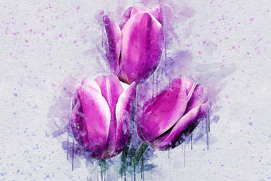 Flowers, Tulip, Nature, Art, Abstract, Watercolor, Vintage, Summer, Artistic, Design, T-shirt