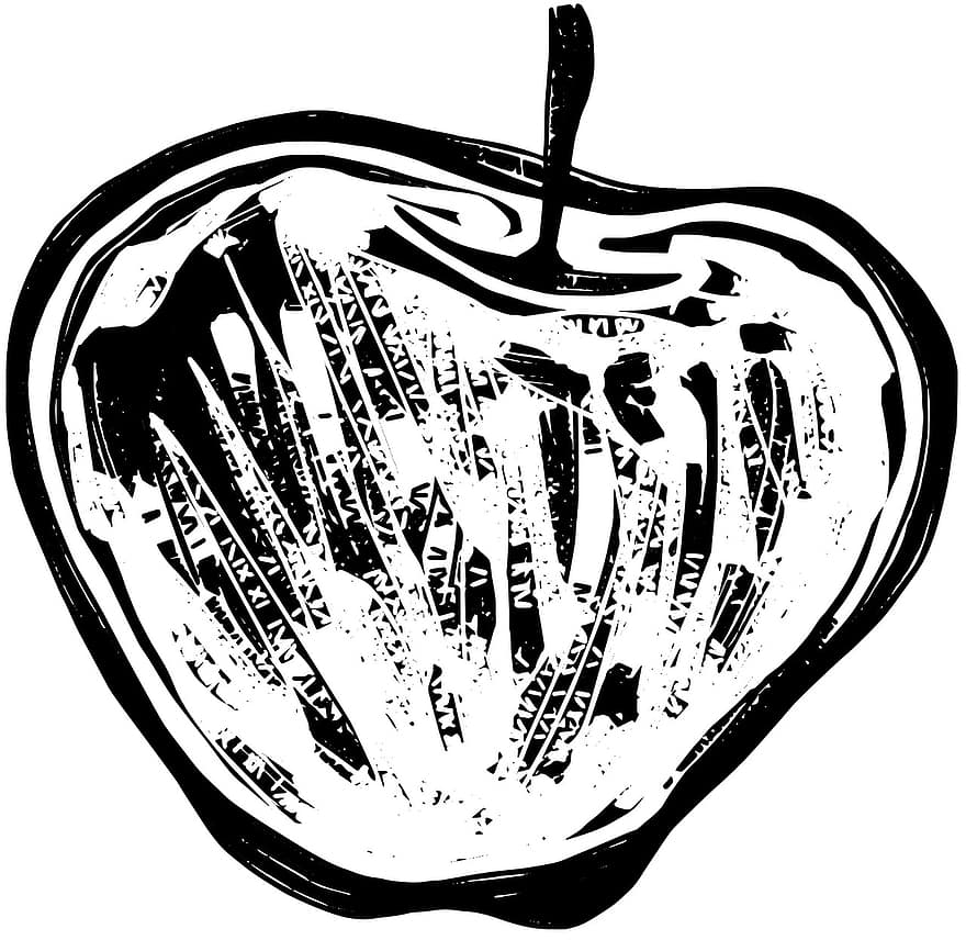 frugt, mad, æble, sund og rask, frisk, frisk frugt, frisk mad, skitse, tegning, grå mad, Grå æble