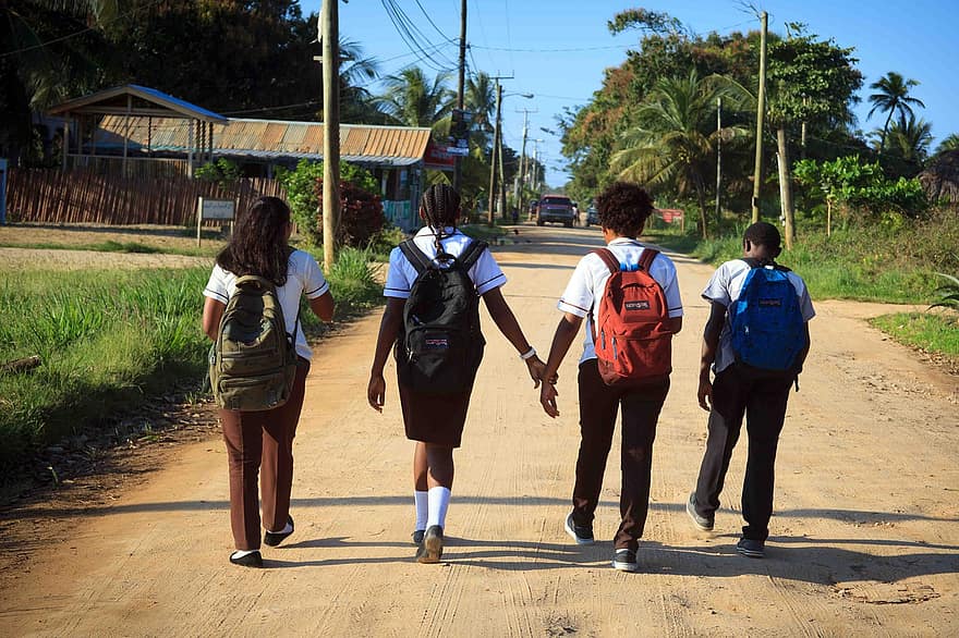 estudiantes, para caminar, la carretera, niños, Niños de escuela, los niños, joven, grupo, estilo de vida, caribe