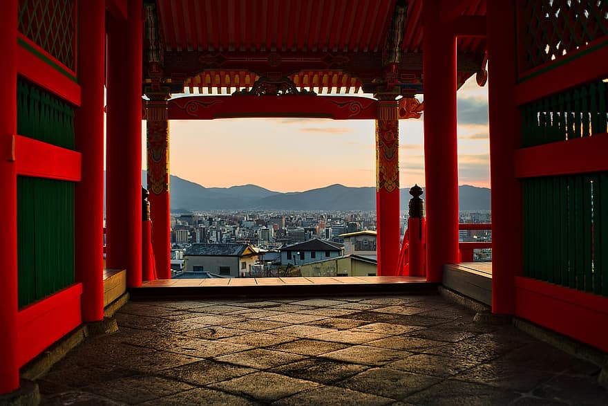 tempio, monumento, cancello, buddismo, Kiyomizu-dera, architettura, religione, turismo, sera