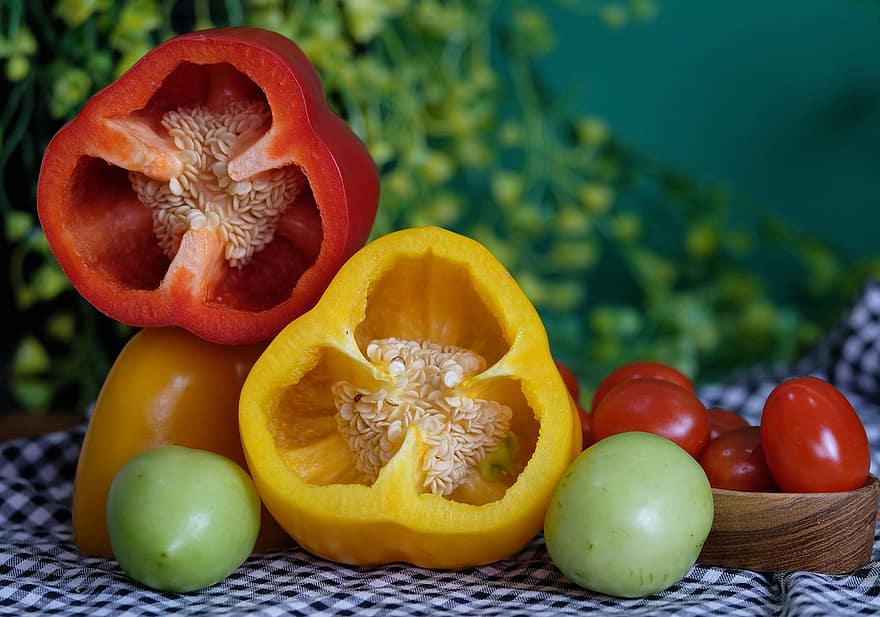 paprika, tomater, grönsaker, frön, spansk peppar, körsbärstomater, mat, producera, organisk, hälsosam