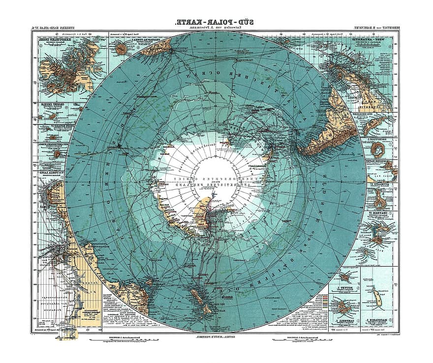 Antartika, peta, tua, 1912, seni poster, gambar, artistik