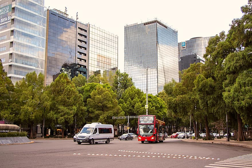 Mexico City, paseo de la reforma, silnice, provoz, město, avenue, ulice, budov, mrakodrapy, městský, vozidel