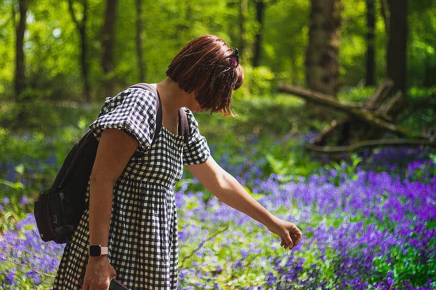 Bluebells, Forest, Nature, Spring, Flower, Woman, England, women, summer, one person, lifestyles