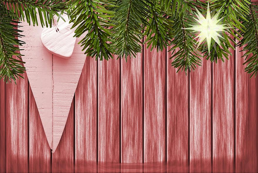 jul, træ, rød, hjerte, kristtorn, ramme, julestjerne, dekoration, nytårsaften