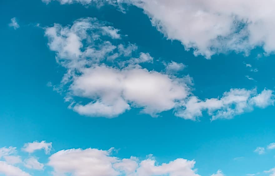 cel, núvols, al matí, aire fresc, atmosfera, cloudscape, núvols de cúmuls, Cúmulus, cel blau, blau, núvol
