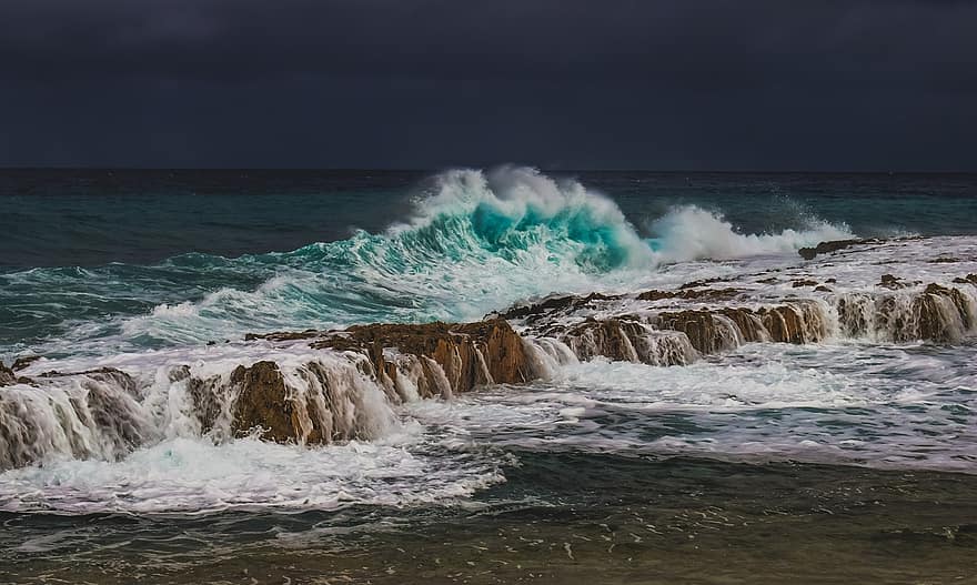 onades, mar, Costa, platja, estavellar-se, costa rocosa, horitzó, línia de costa, oceà, aigua, naturalesa