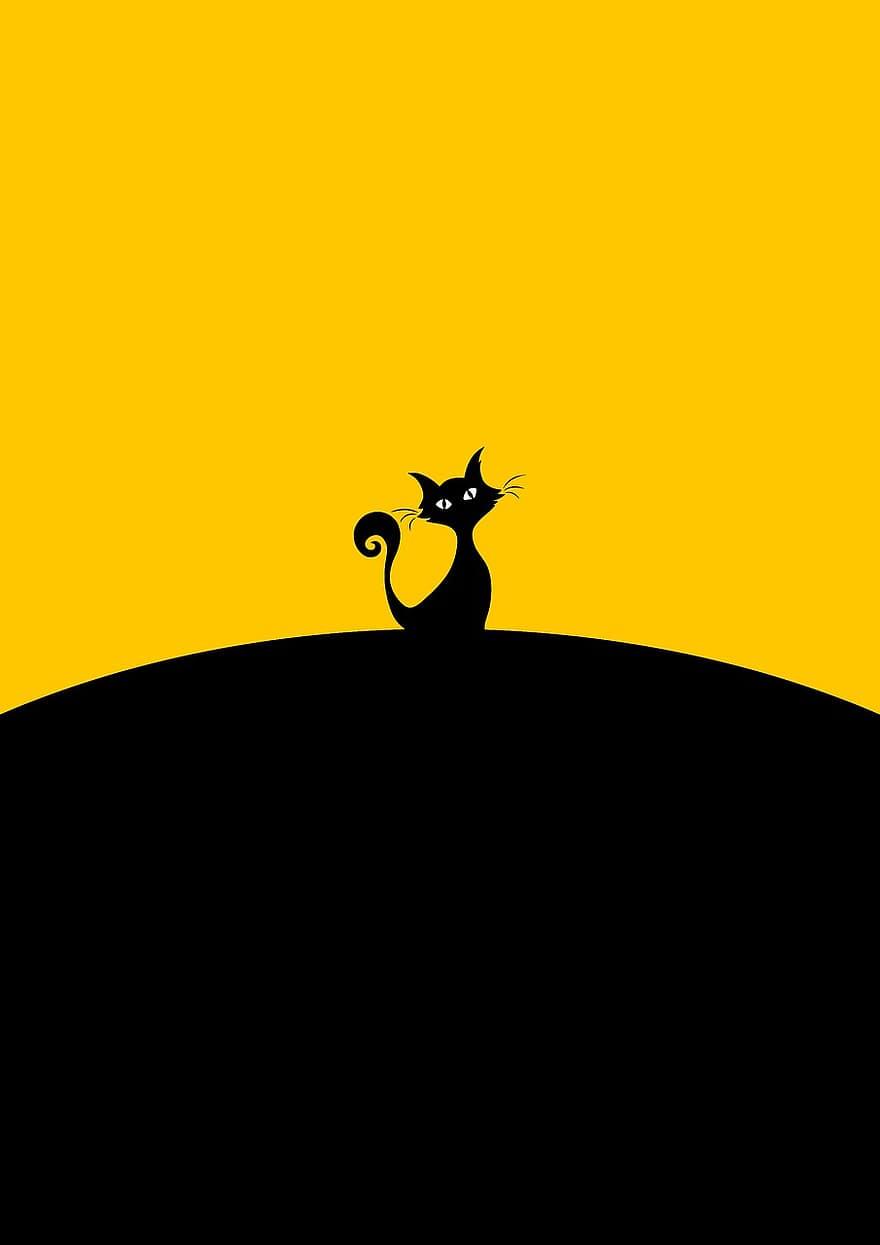 gato negro, sentado, gato, minimalista, Art º, animal, diseño, dibujos animados, mascota, nacional, silueta