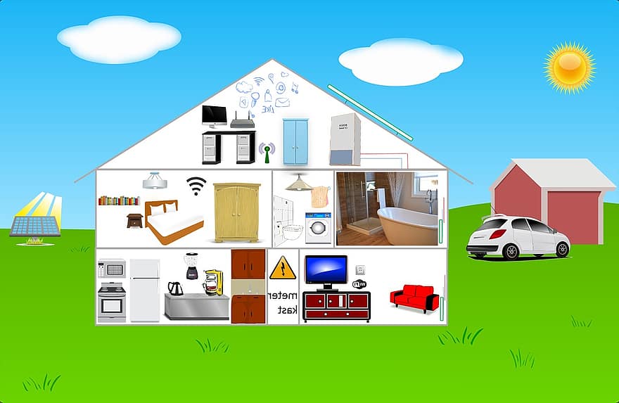 инфографика, къща, електричество, интернет, WiFi