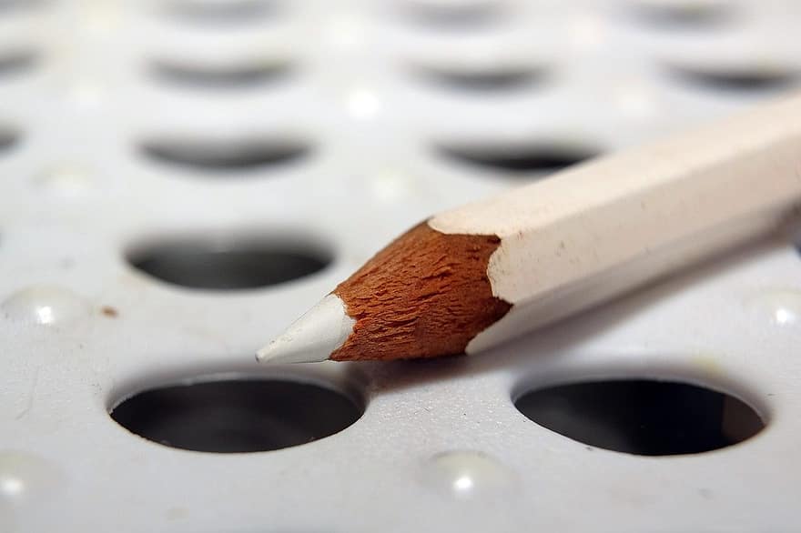 pencil, white colored pencil, white pencil, close-up, education, equipment, backgrounds, single object, macro, wood, design