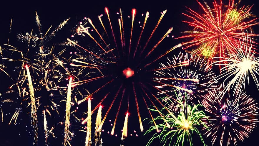 Vispera de Año Nuevo, estados financieros anuales, día de Año Nuevo, Sylvester, año nuevo 2016, medianoche, fuegos artificiales, resumen, fondo, partido, celebracion