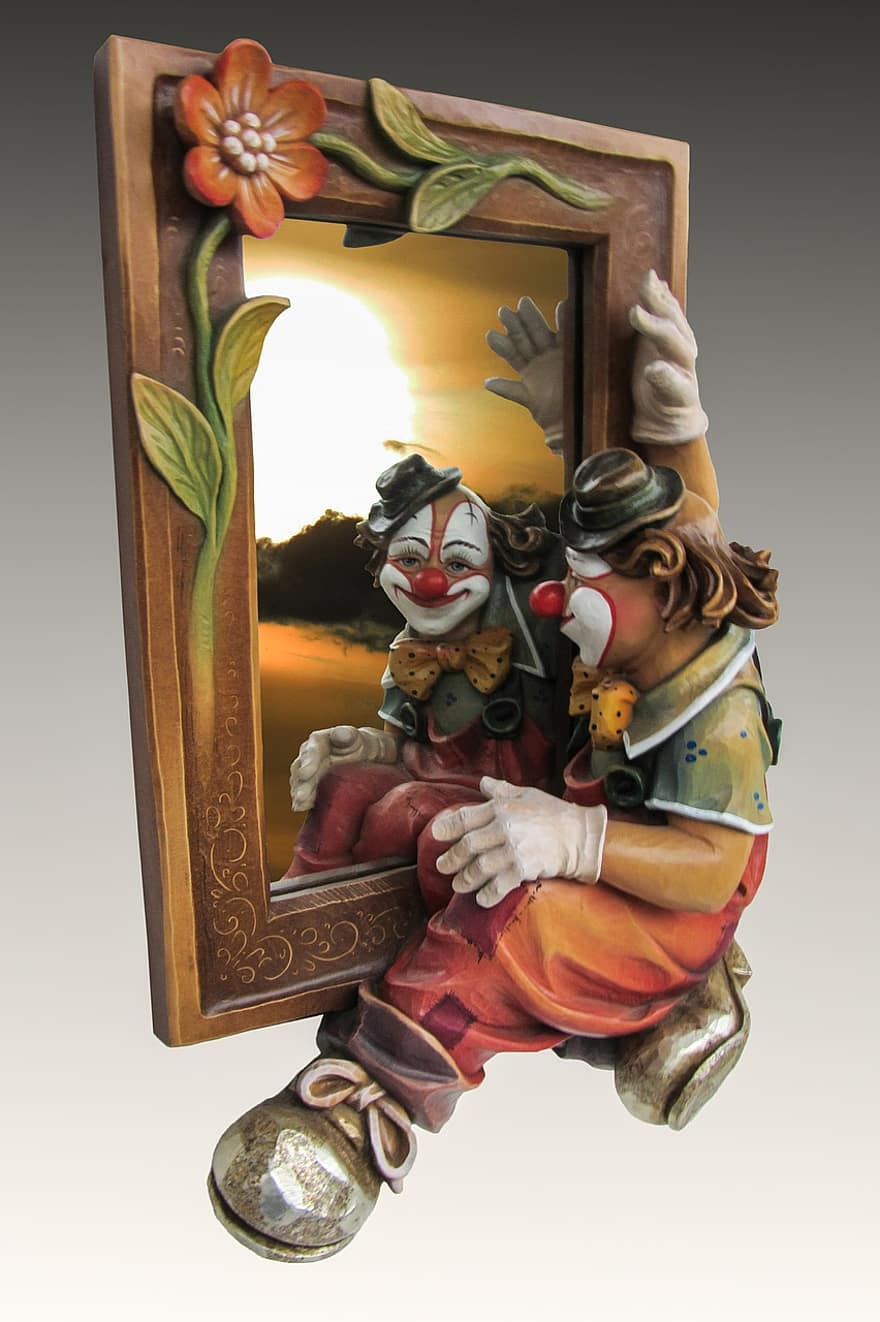 дзеркало, клоун, фотомонтаж, зображення