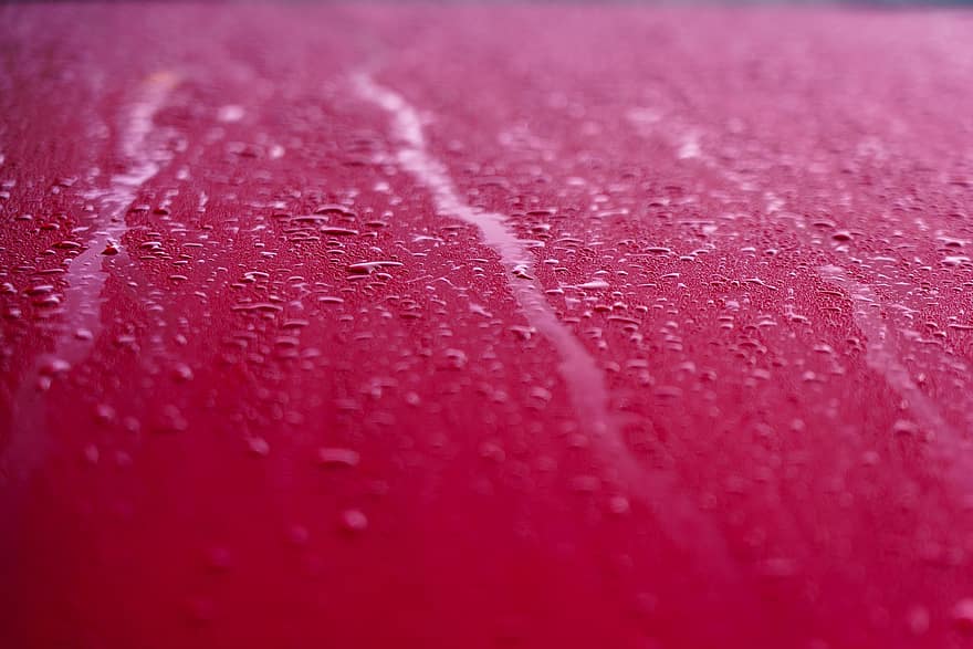 Raindrops, Red, Car, Moisture, Water