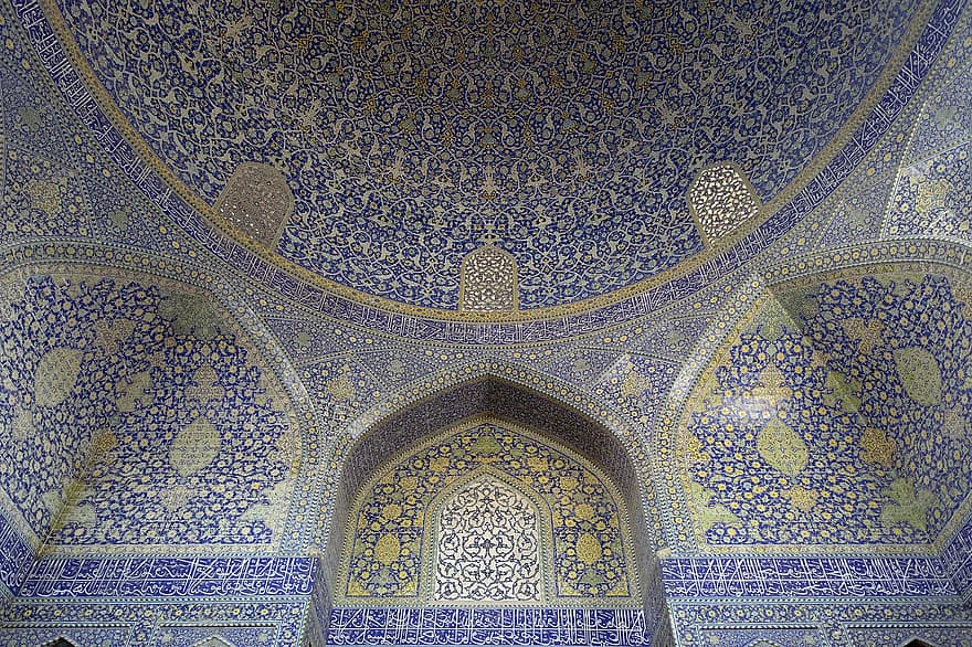 Abbasi Lielā mošeja, mošeja, griesti, isfahāns, Irāna, sienas, irānu arhitektūra, kultūra, islams, persiešu māksla, flīzes
