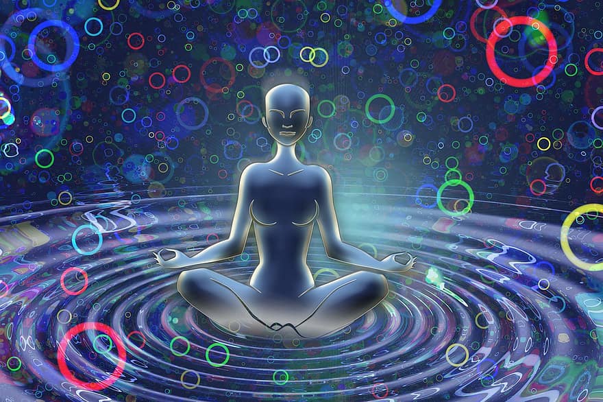 meditasyon, Kadın, Su, dalgalanmalar, çevreler, kişi, yoga, yansıma, dalga, orta, merkez