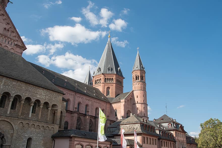 catedral de mainz, catedral, edificio, punto de referencia, Maguncia, Alemania, Iglesia, torre, campanario, arquitectura, católico romano