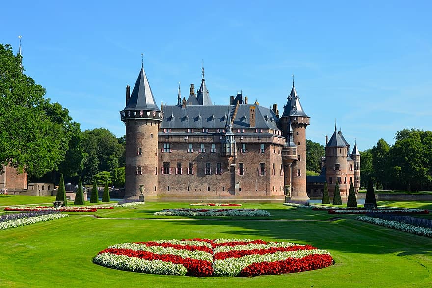 hrad, architektura, zahrada, historický, konstrukce, Evropa, květiny, trávník, jaro, Příroda, pevnost