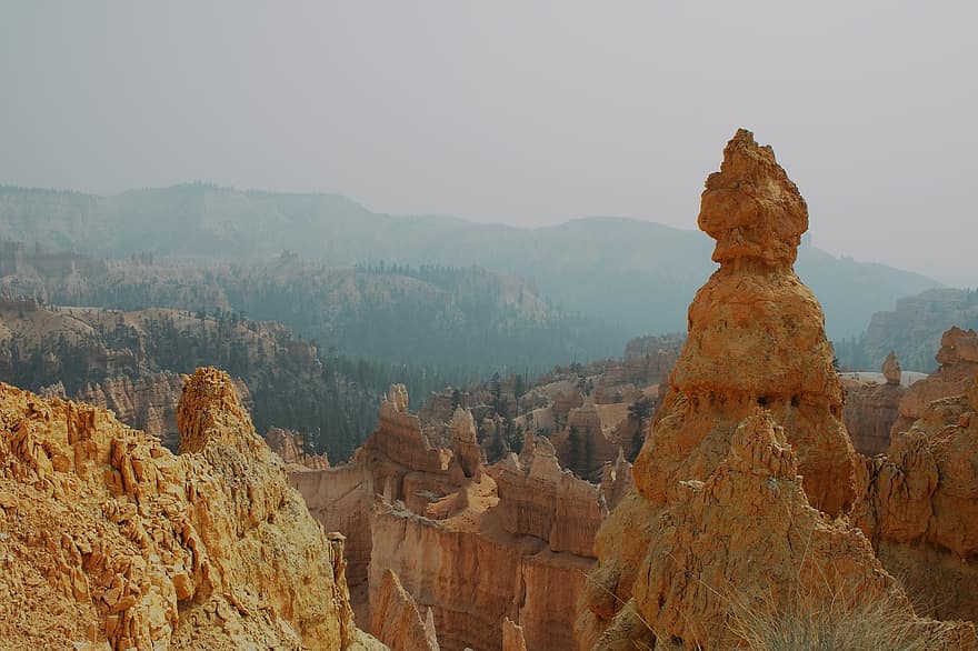 Bryce Canyon, Sandstone, Landscape, Bryce Canyon National Park, Utah, Mountains, Nature, Fog, Mist, Hoodoo, Rock Formation