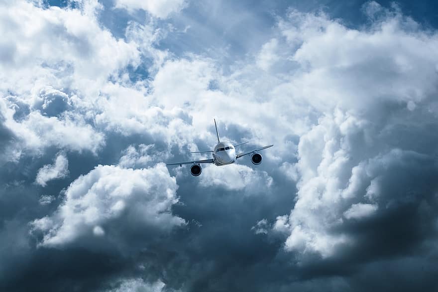 avión, cielo, vuelo, viaje, nubes, aviación, transporte, dom, turismo