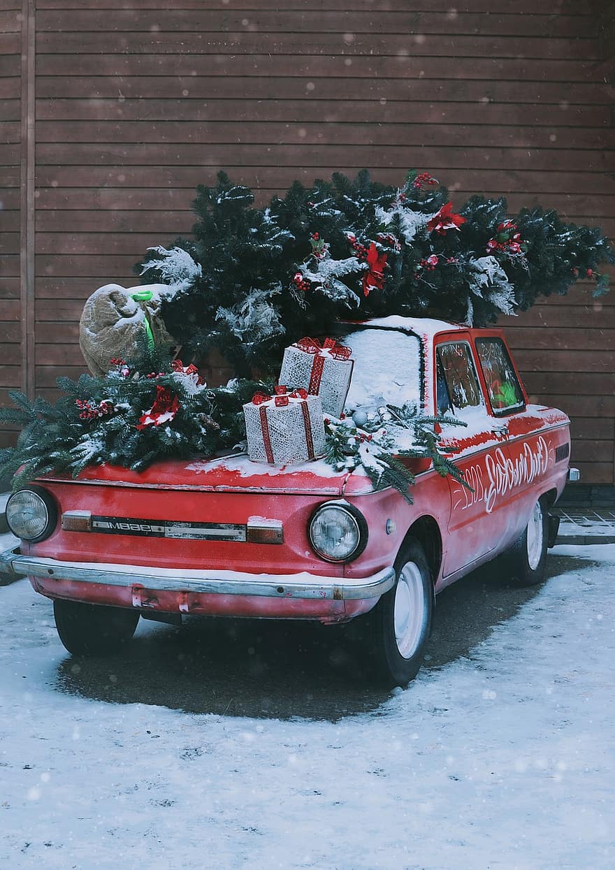 شجرة عيد الميلاد ، شاحنة ، شتاء ، عيد الميلاد