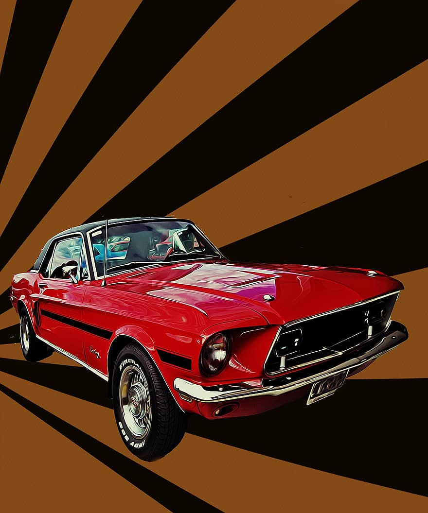 Vintage Poster, Mustang, Ford Mustang, Ford, Antique Car, Retro Poster, Background, Classic Car, Vintage Car, car, land vehicle