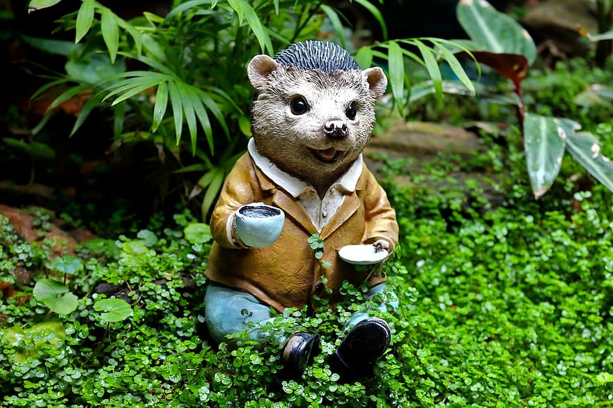 Badger, Teacup, Sculpture, Decorative, Ornament, Plants, cute, small, green color, grass, forest