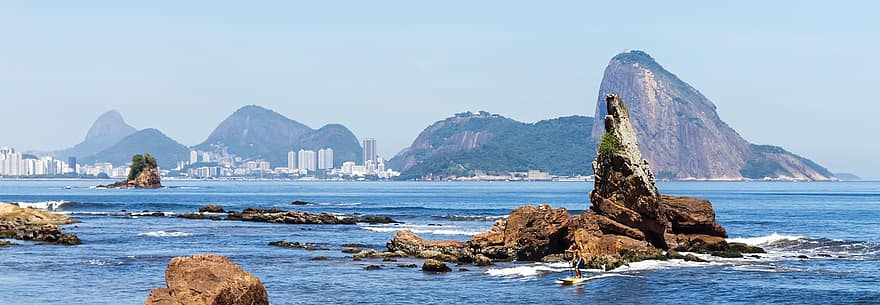 Niterói, zee, Icarai, oceaan, Praia De Icarai, Brazilië, natuur, strand, rotsen, kustlijn, rots