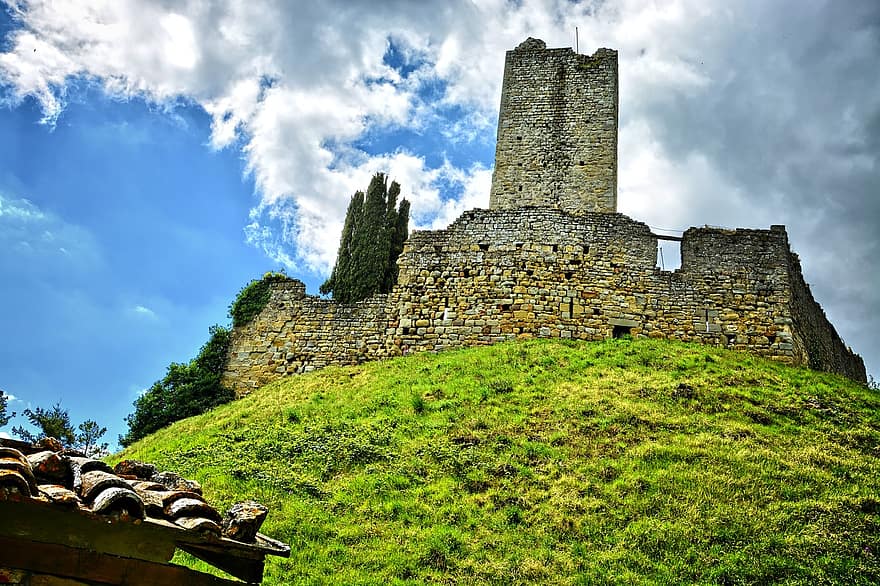 Château roumain, ruines, toscane, Italie, Château, château médiéval, paysage, vieux, architecture, l'histoire, vieille ruine