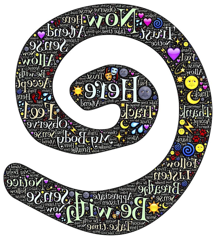 spiral, hellig, symbol, nåværende, meditasjon, tilstedeværelse, å være, føle, legge merke til, puste, lytte