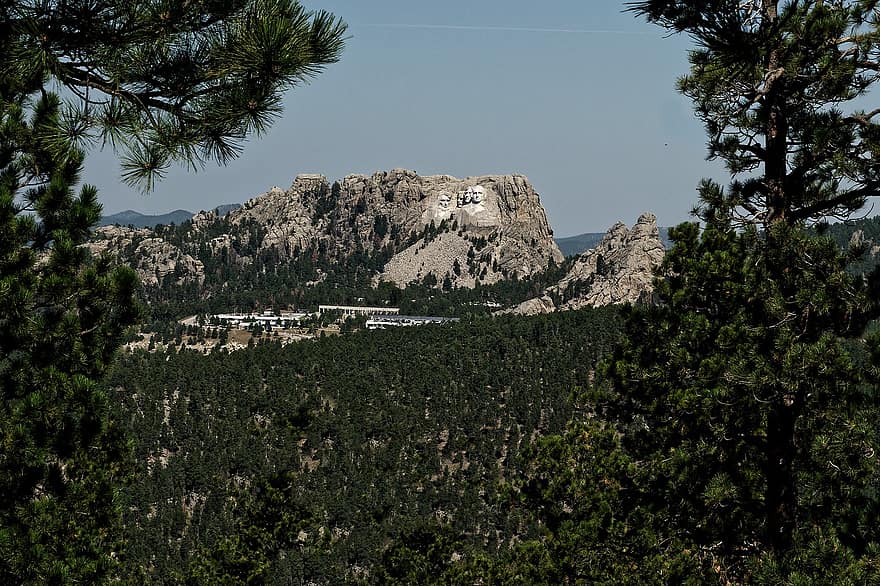 emlékmű, Rushmore, elnök, láthatár, washington, Jefferson, lincoln, roosevelt, fa, erdő, hegy
