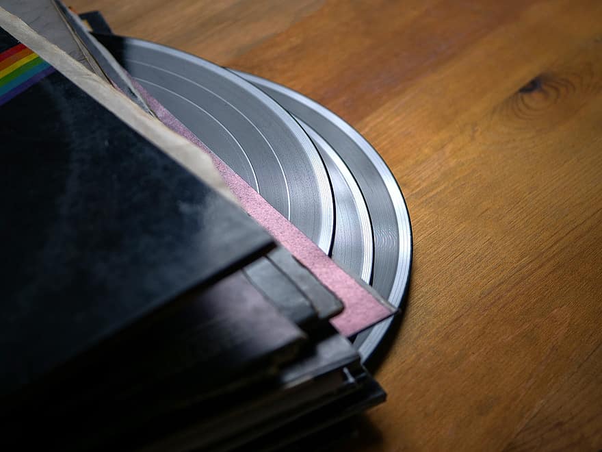 disques vinyle, la musique, enregistrements, fermer, empiler, bois, équipement, objet unique, arrière-plans, à l'intérieur, mode