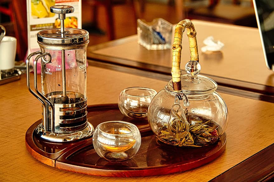 ceai, ceașcă, masa, sticlă, băutură