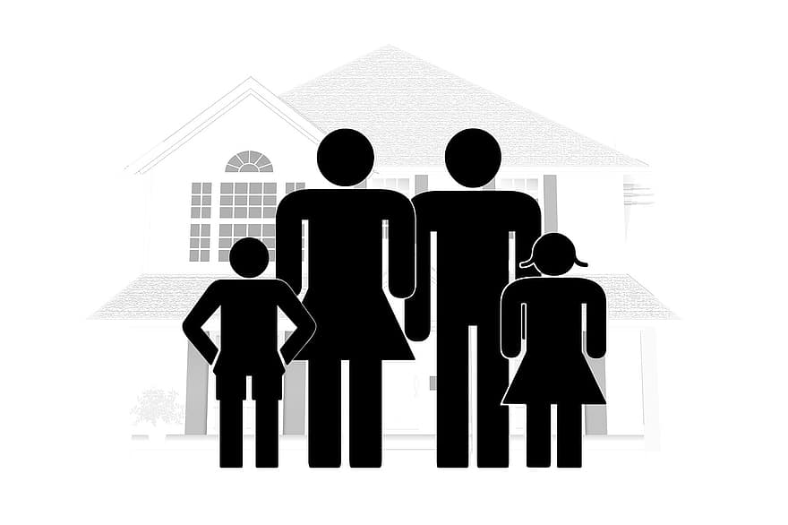 семейство, баща, майка, дете, момиче, къща, покрив, вкъщи, У дома, сигурност, защита