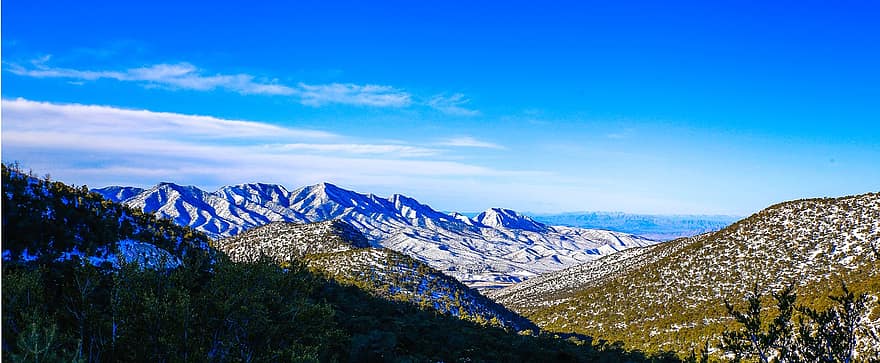 maisema, vuoret, luonto, vuorijono, luonnonkaunis, Puut, lehvistö, lumi, mount charleston, Nevada, Yhdysvallat