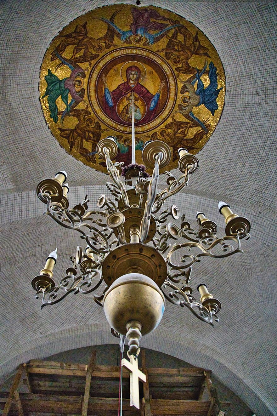полилей, светлина, църква, богато украсен, украса, таван, архитектура, християнство, на закрито, електрическа лампа, стар