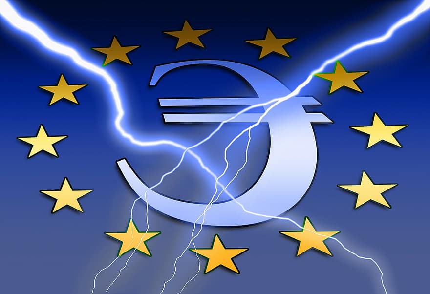 Euro, Geld, Währung, Euro-Zeichen, Finanzen, Blitz, Auswirkung, Krise, Währungskrise, Finanzkrise, Star