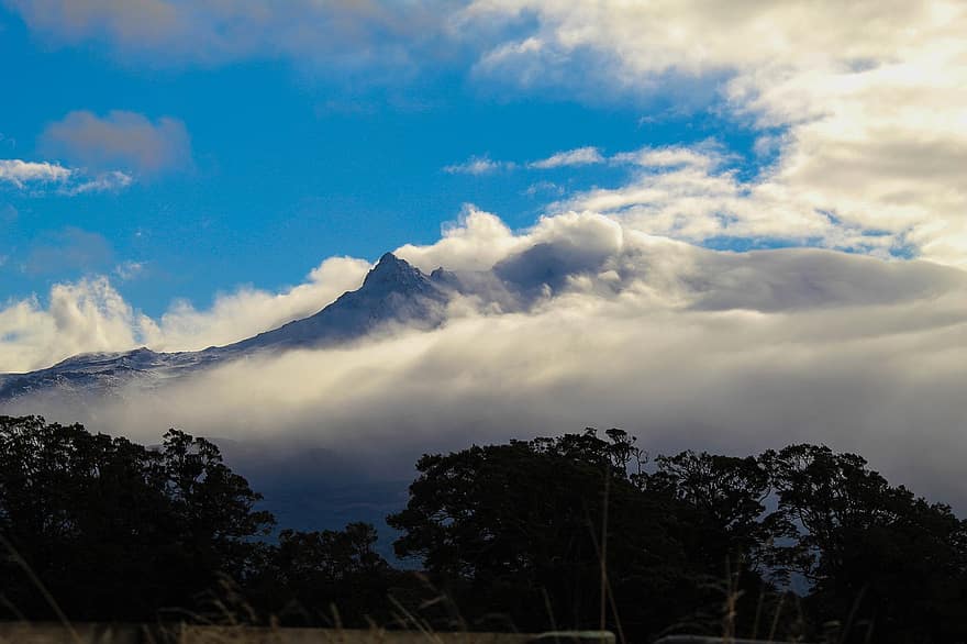 ruapehu, národní park, Nový Zéland, hora, krajina, mraky