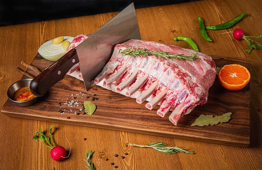 Meat, Ingredients, Food, Lamb, Raw, Dish, Cuisine, Preparation, Cooking, Knife, Chopping Knife