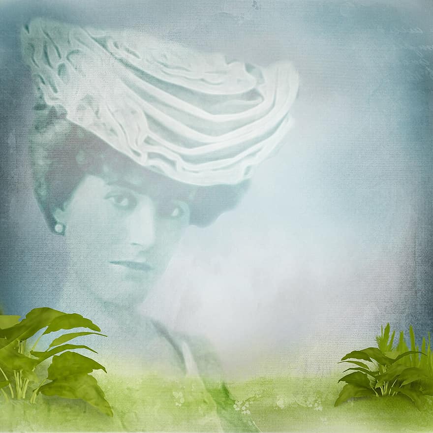achtergrond, blauw, 1920, vrouw, wijnoogst, dame, gezicht, papier