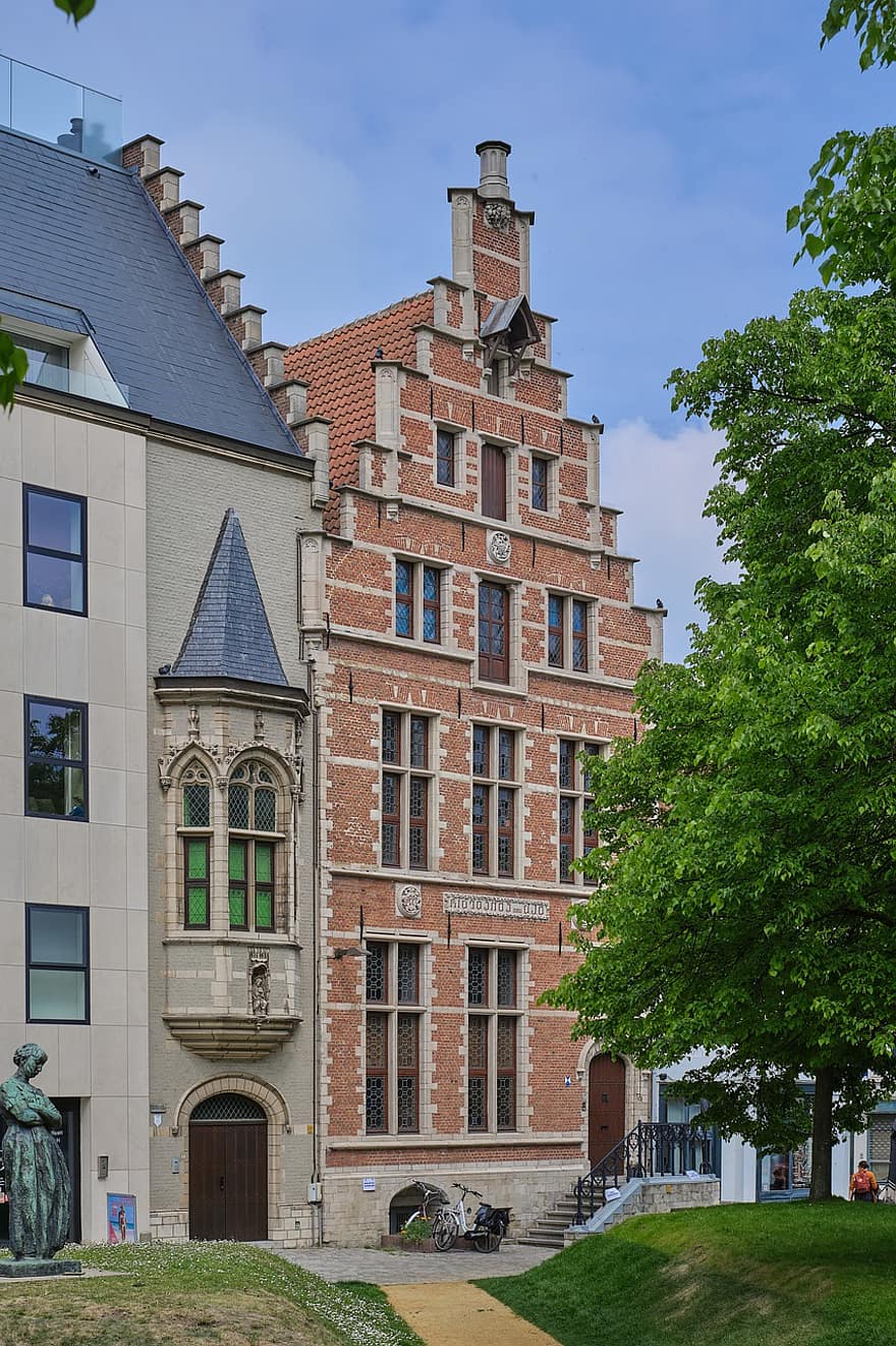 ház, építészet, emlékmű, lépcsőfok, Mechelen, Belgium, épület külső, épített szerkezet, tégla, híres hely, történelem