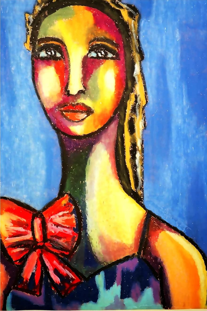 Oil Pastel Portrait, Paper, Colorful