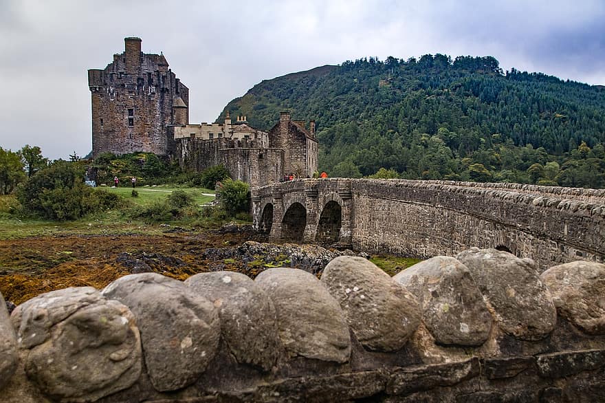 pilis, eilean donan, mūro, griuvėsiai, tiltas, pastatai, Škotija