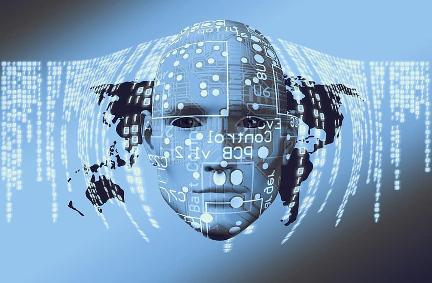 technologie, boord, gezicht, denken, menselijk, circuits, toon dummy, microprocessor-modus, gecontroleerde, pop, kunstmatige intelligentie