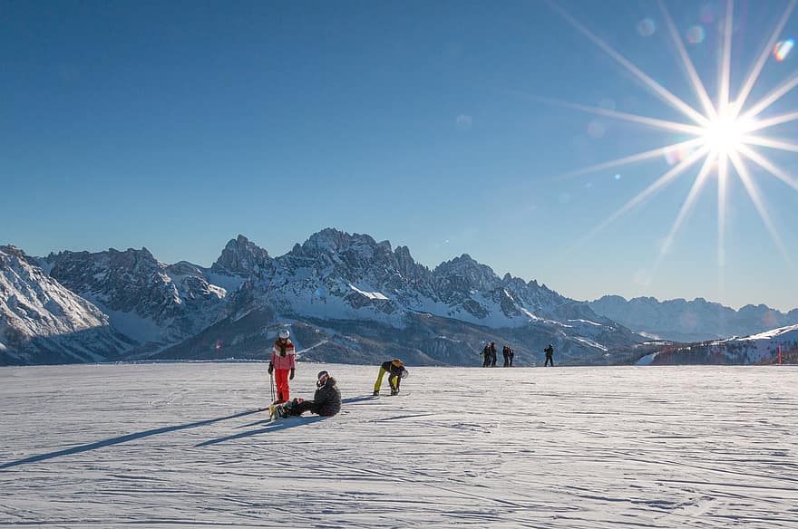 dolomit, bermain ski, musim dingin, salju, pegunungan Alpen, gunung, Tiga Puncak Dolomit, olahraga, olahraga ekstrim, laki-laki, pemandangan